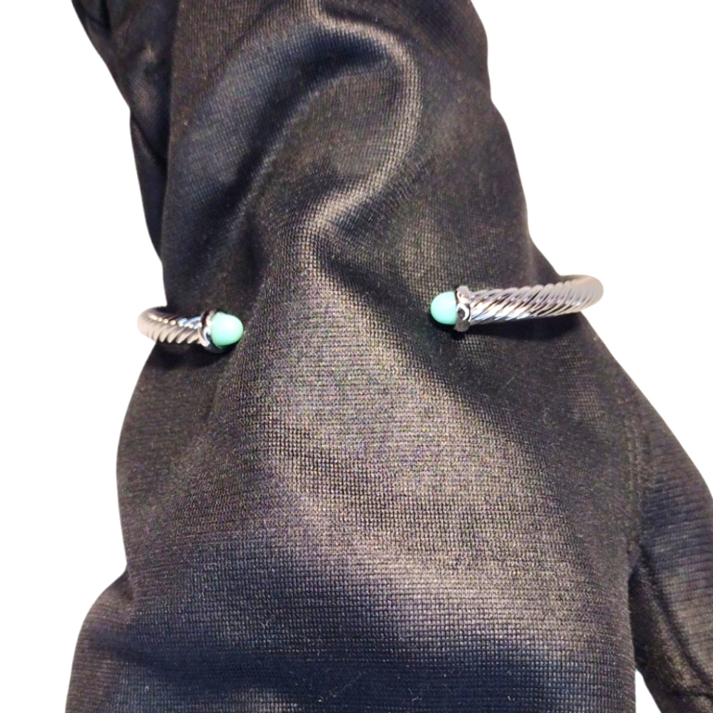 Stainless Steel Twisted Cable Bracelet with Turquoise Accents NWOT